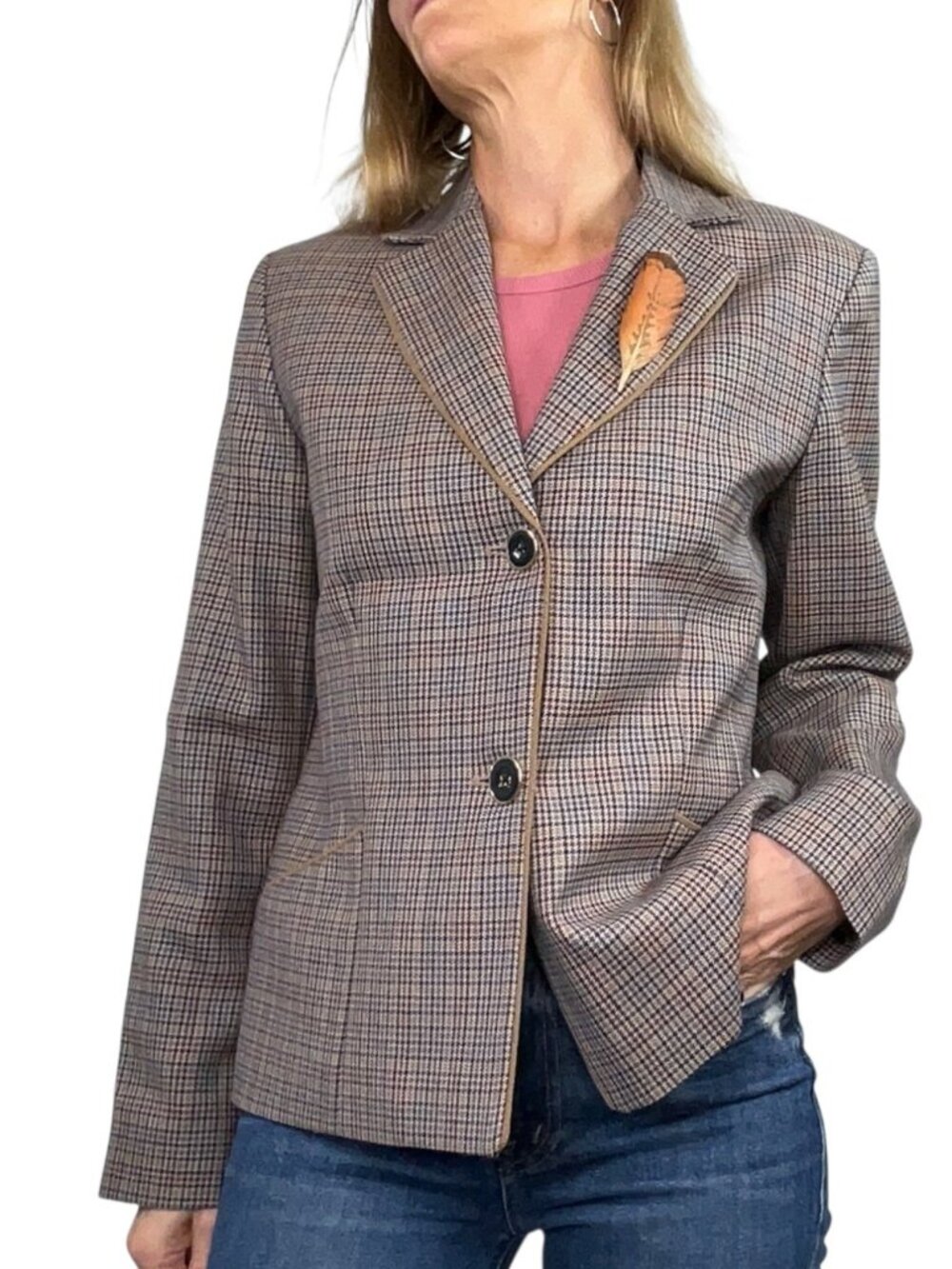 Pendleton Wool Plaid Blazer Jacket 6 Feather Pin Heritage - Picture 2 of 15